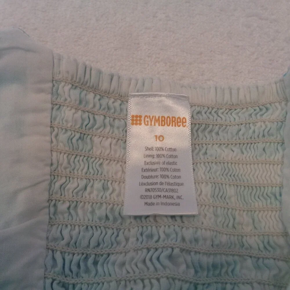 GIRLS GYMBOREE COTTON AQUA & WHITE FLORALS SHEERED SUNDRESS 10